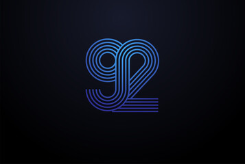 Number 92 Logo, Monogram Number 92 logo multi line style, usable for anniversary and business logos, flat design logo template, vector illustration - obrazy, fototapety, plakaty