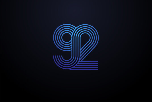 Number 92 Logo, Monogram Number 92 logo multi line style, usable for anniversary and business logos, flat design logo template, vector illustration