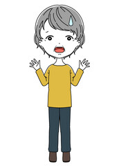 驚いて困っているおばあちゃんの全身イラスト