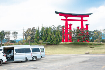 The torii in front of the entrance of Hinoki House, Chiang Mai, Thailand