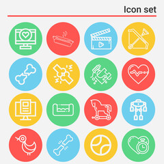 16 pack of pet  lineal web icons set