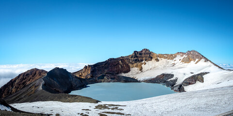 Mount ruapehu crater lake in summer with light snow © TristanBalme