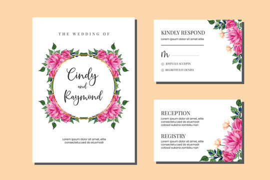 Wedding invitation frame set, floral watercolor hand drawn Beautiful Flower design Invitation Card Template