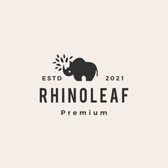 rhino leaf hipster vintage logo vector icon illustration