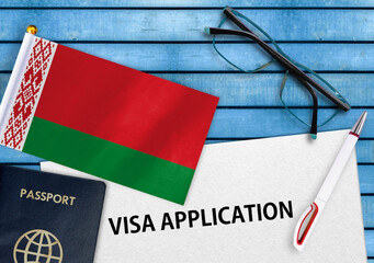 Visa application form and flag of Belarus
