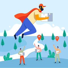 First delivery man flat illustration concept vector