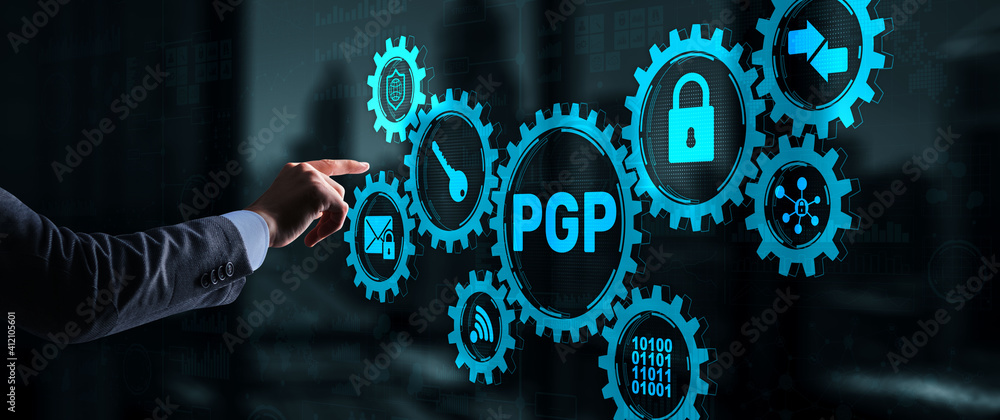 Poster pgp. pretty good privacy. encryption and security concept.