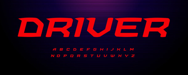 Drive sport font. Wide italic letter with modern spurs, fast speed effect. Alphabet for energy motion logo, monogram and headline text of sport, game, delivery and innovate technology. Vector typeset