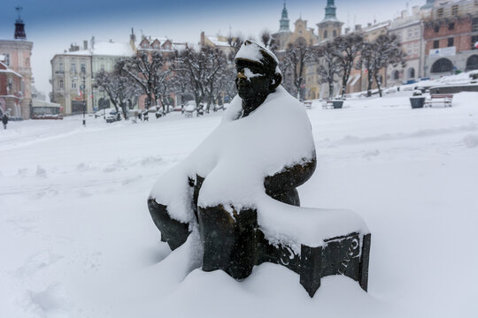 Przemyśl. Pomnik Dobrego Wojaka Szwejka. Zima
