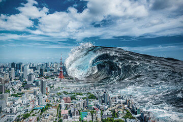 東京に打ち寄せる大津波