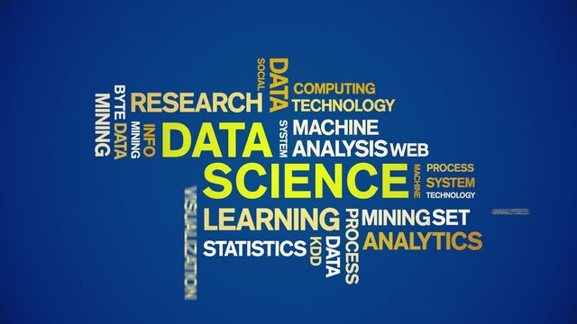 4k Data Science Animated Tag Word Cloud;Text Design big data Animation typography seamless loop.