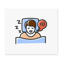 Sleep talking color icon. Sleep disorder. Healthy sleeping concept. Sleep problems treatment. Dyssomnia. Stress. Health care. Isolated vector illustration 