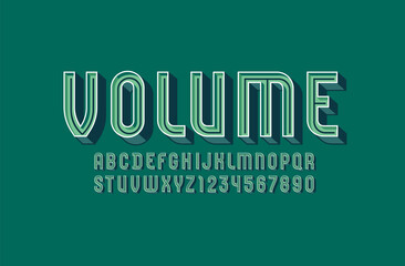 3D modern Font, trendy green alphabet, condensed letters and numbers with line, vector illustration 10eps
