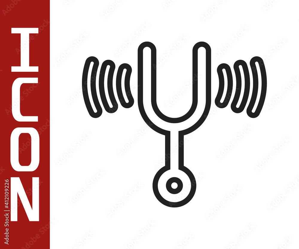 Poster black line musical tuning fork for tuning musical instruments icon isolated on white background. vec