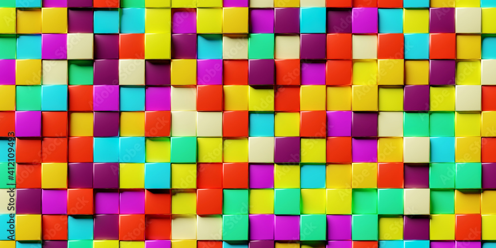 Poster abstract background made of stacked colorful cubes. 3d rendering