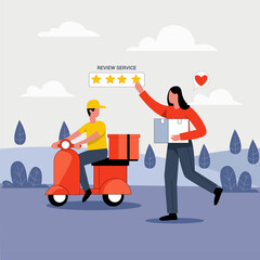 Review on delivery man illustration concept vector