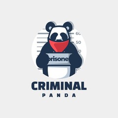 Vector Logo Illustration Criminal Panda Simple Mascot Style.