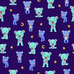 Obraz premium Watercolor Illustration Hand Painted Nersery Baby Seamless Pattern Print Cartoon Teddy Bear Clipart
