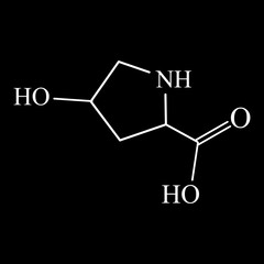 Amino acid Hydroxyproline. Chemical molecular formula Hydroxyproline amino acid. Vector illustration on isolated background