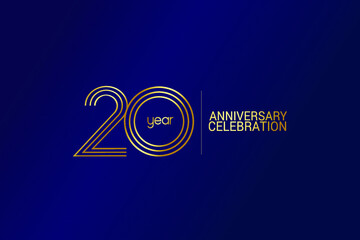 20 year anniversary celebration Gold Line. logotype isolated on Blue background for celebration, invitation card, and greeting card-Vector