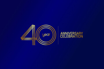 40 year anniversary celebration Gold Line. logotype isolated on Blue background for celebration, invitation card, and greeting card-Vector