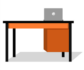 Vector illustration of an office table with a laptop on it