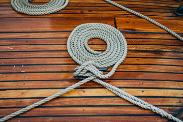 rope spiral on wooden boat deck