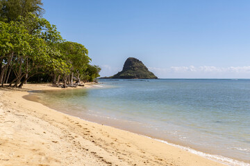 Chinamans hat at a distance from Kualoa Ranch Park.