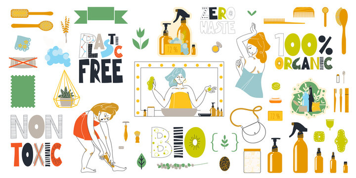 Set of vector clipart on the theme of a zero waste lifestyle.