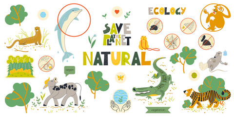 A set of vector clipart on the theme of an animal protection.
