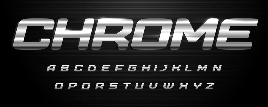 Awesome chrome alphabet. Italic bold stainless font. Letters with polished metal texture for modern logo, steel headline, iron monogram, lettering. Aluminium wide letters,vector typographic design