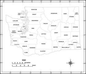 washington state outline map in black and white