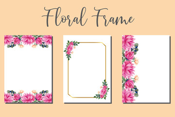 Wedding invitation frame set, floral watercolor hand drawn Beautiful Flower design Invitation Card Template