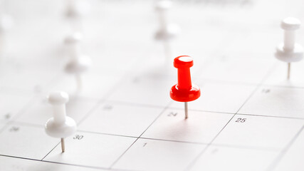 Calendar page pinned in a calender on datebusiness meeting schedule, travel planning or project milestone and reminder concept.