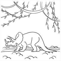 Triceratops. A series of prehistoric dinosaurs. Fossil animals in contour style