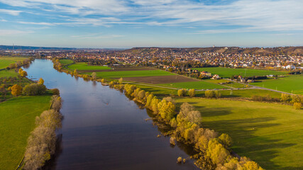 Airview Elbe river in Serkowitz near Dresden