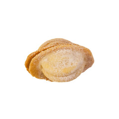 Sweet nut cookie oreshki filled with condensed milk isolated on white background
