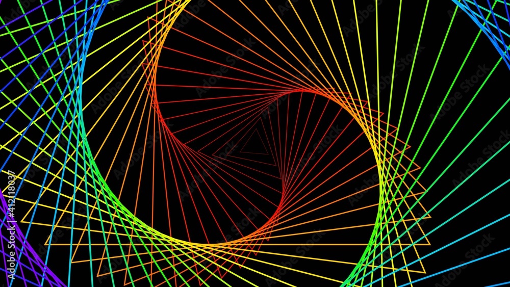 Poster abstract background of graphic elements - triangle after rotation in different rainbow colors on a b