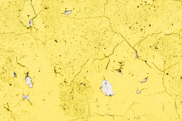 Yello paint black cracks background. Scratched lines texture. Grunge concrete wall pattern for graphic design. Peel paint crack. Weathered rustic surface. Dry paint backdrop.