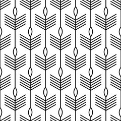 Scandinavian folk art seamless vector pattern with lines, arrows and leaves in geometric style
