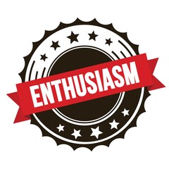 ENTHUSIASM text on red brown ribbon stamp.