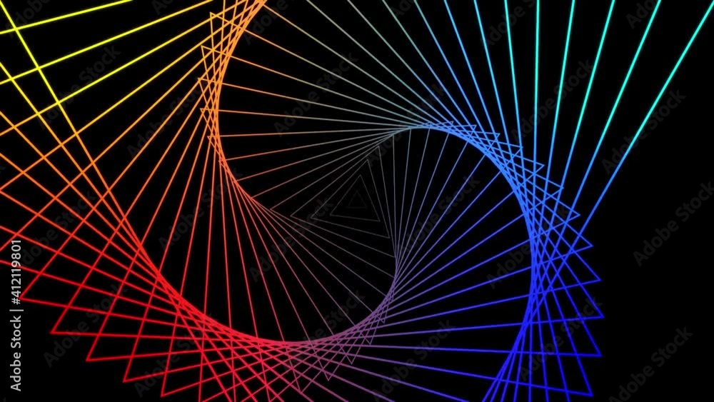 Poster abstract animation of graphic elements in different rainbow colors on a black background - movement 