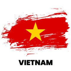 Flag of Vietnam with brush stroke, grunge style background vector. Eps10 vector illustration.