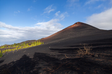 View of Montana Negra - mountain of black volcanic sand on Tenerife, Canary Islands, Spain.