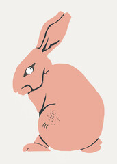 Vintage linocut peach rabbit vector animal hand drawn