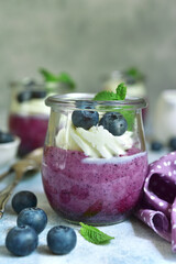 Delicious summer dessert blueberry mousse with mint.