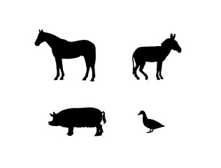 farm animals. vector icons. pig, horse, duck, donkey