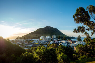 Mount Maunganui mauoa at sunset from pilot bay and mount drury tauranga