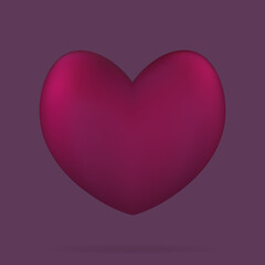 Heart. Three-dimensional shape. The floating heart casts a shadow. Color vector illustrations. Isolated pink background. Valentines Day. A symbol of lovers. An idea for a web design, banner.