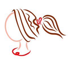 young woman with hair tied up in a ponytail with a red elastic band